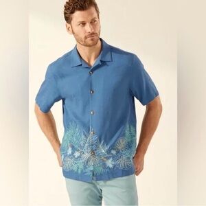 Tommy Bahama Silk Camp Shirt XXL Blue Garden Bay Blooms Hawaiian Floral - EUC